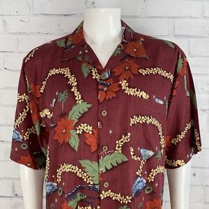 Tommy Bahama Shirt Men's Large Christmas Santa Hawaiian Camp Floral 100% Silk